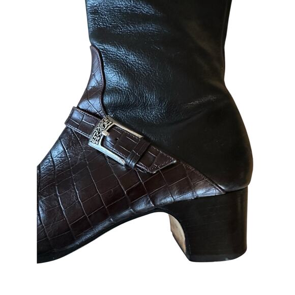 Brighton Gabby Leather Croc Choco Black and Brown Mid Calf Boots Size 6 M - Picture 4 of 11
